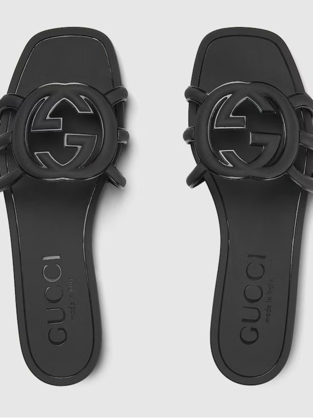 Gucci Black Rubber Slides with Interlocking G Emblem